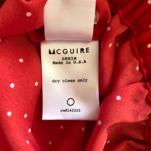 Maguire Feminine Red and White Polka Dot V-Neck Blouse with Peplum Detail Large - Picture 8 of 8